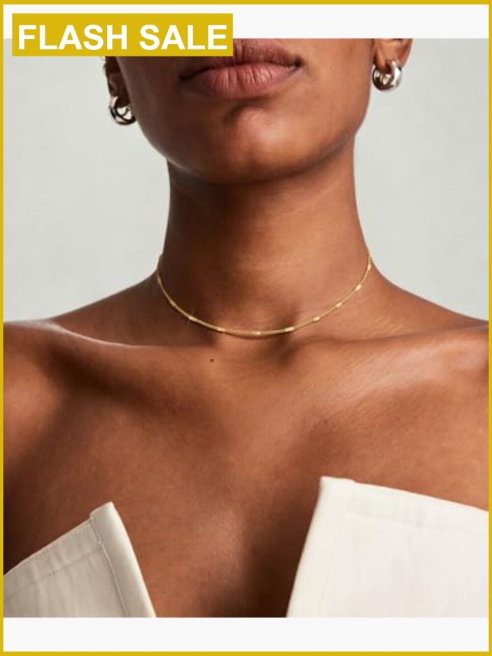 14K Gold Plated Dainty Choker Necklace Simple Trendy Layered Charm Chain Jewelry - Picture 2 of 7